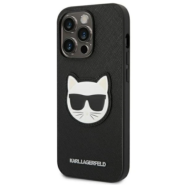 Etui Karl Lagerfeld KLHCP14XSAPCHK na iPhone 14 Pro Max 6,7" pevné puzdro Saffiano Choupette Head Patch czarny/čierne