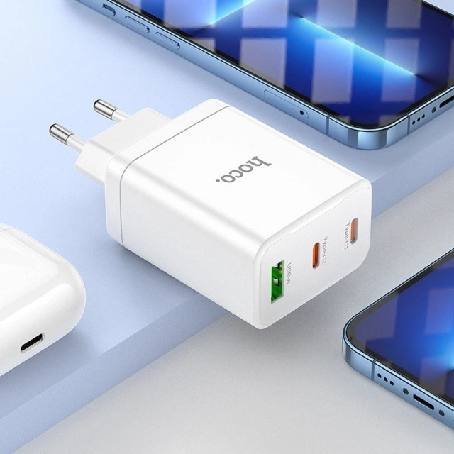 HOCO 2 x Type C USB A PD QC3.0 3A 35 Вт настінний зарядний пристрій Білий