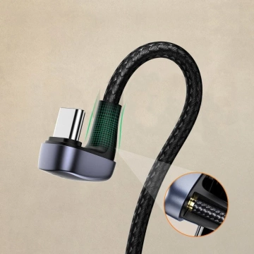 Uzelený nylonový úhlový kabel USB - USB Typ C 1 m 3 A 18 W Rychlé nabíjení AFC FCP pro hráče šedý (70313)