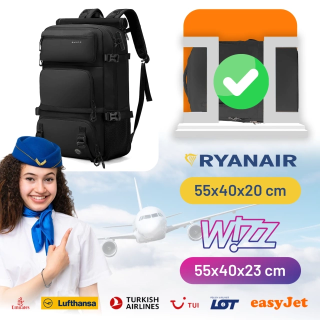 Bange Waterproof Backpack for Laptop 15.6" City Travel 45x30x16 cm for Work Airplane Men's Women's with USB Port Black