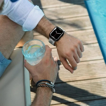 Браслет із нержавіючої лінії для Apple Watch 4 / 5 / 6 / 7 / 8 / 9 / SE / Ultra 1 / 2 (42 / 44 / 45 / 49 мм) сріблястий/помаранчевий