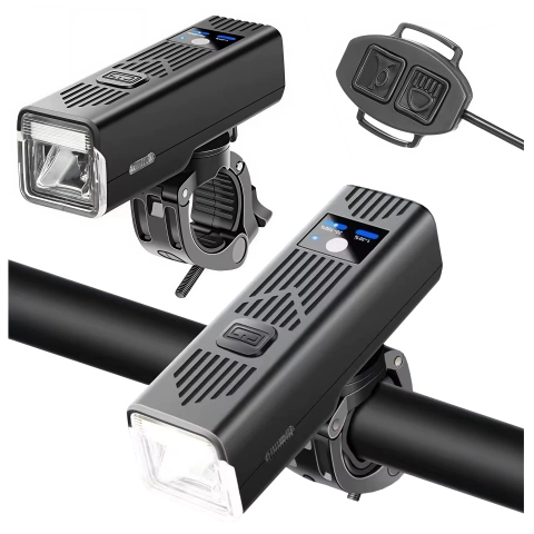 Lampka rowerowa SUPER JASNA 8H ŚWIECENIA przód LED przednia światło roweru z DZWONKIEM przewodowym oświetlenie 450LM 2000MAH wodoodporna światełko na rower czarna