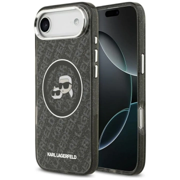 Etui Ochronne do iPhone Air Karl Lagerfeld IML Glitter K&C Heads MagSafe Czarny
