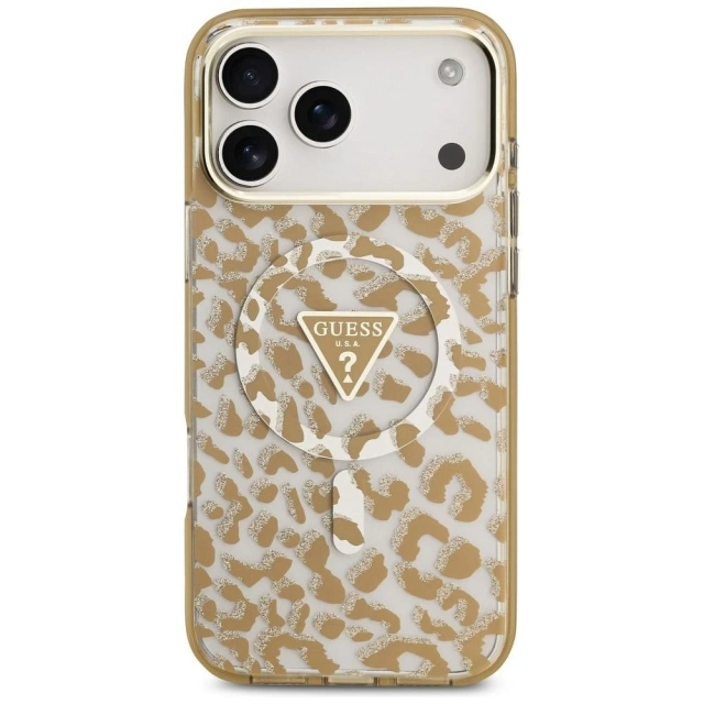 Etui Guess MagSafe do iPhone 17 Pro Leopard Glitter Brown