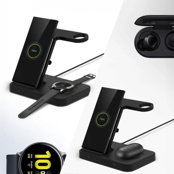 Qi 15W induktives Ladegerät für iPhone Apple Watch AirPods kabellose 3in1 Dockingstation Schwarz