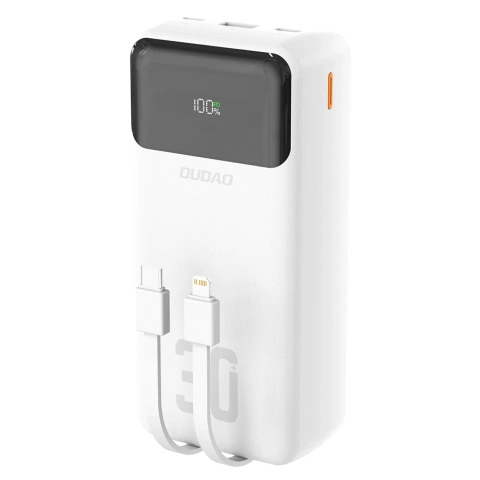 Powerbank Dudao K15MAX 30000mAh 22.5W z kablami USB-C i Lightning Biały