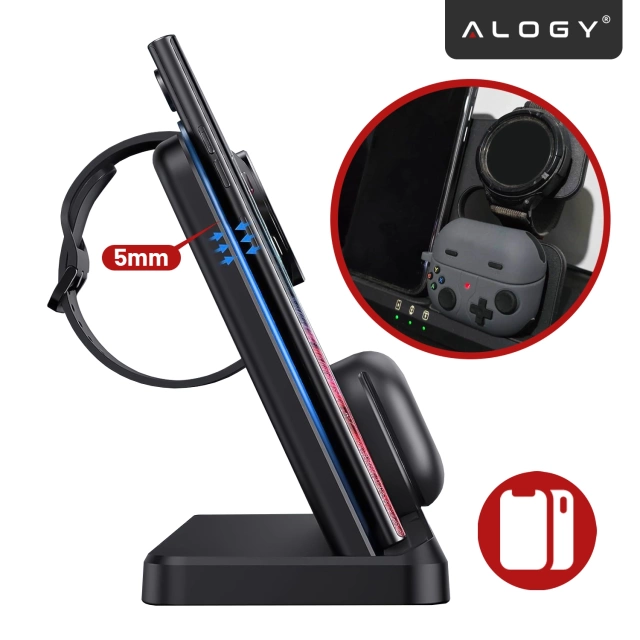 Wireless Inductive Charger 3in1 Qi 3.0 Fast for Samsung S22 S23 S24 Galaxy Watch Buds Station black