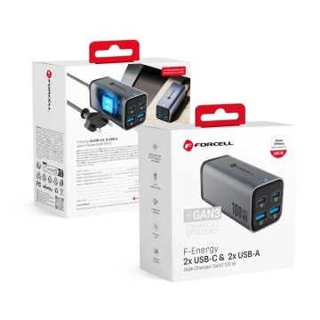Зарядний пристрій Forcell GaN III для робочого столу 100 Вт 2xUSB-C 2xUSB-A PD QC SFC