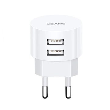 USAMS Nástěnná nabíječka 2xUSB T20 2.1A kulatá (pouze hlava) bílá/bílá Rychlé nabíjení CC80TC01 (US-CC080)
