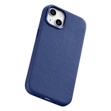 iCarer Case Leather Genuine Leather Phone Case for iPhone 14 Plus Blue (MagSafe Compatible)