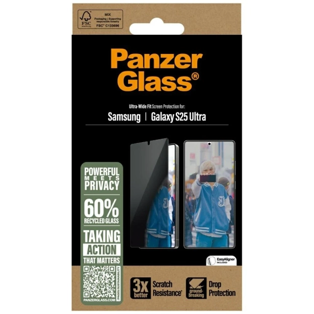 Загартоване скло для Samsung Galaxy S25 Ultra PanzerGlass Ultra-Wide Fit Privacy