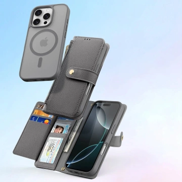 iPhone 16 Pro Max Dux Ducis Lawa Leather Case with MagSafe Wallet Gray