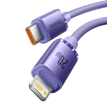 Kábel Baseus Crystal Shine Series USB kábel pre rýchle nabíjanie a prenos dát USB typu C - Lightning 20W 2m fialový (CAJY000305)