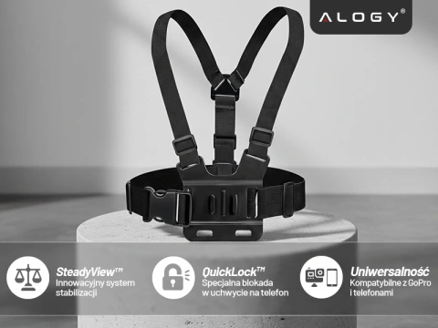 Sportovní úvazek Alogy Hrudní držák na kameru, GoPro kamery, univerzální telefon Black