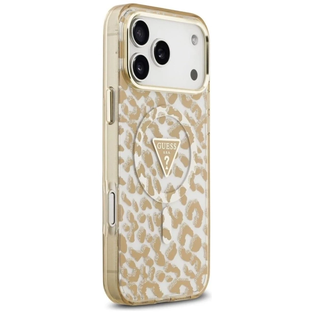 Etui Guess MagSafe do iPhone 17 Pro Leopard Glitter Brown