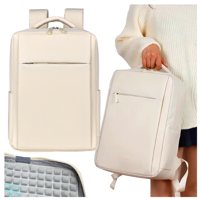 Бізнес-рюкзак Alogy UrbanPack Pro™ для ноутбуків 15-16 дюймів – водонепроникний, ударостійкий, з кишенею для пляшки та ремінцем для багажу – бежевий