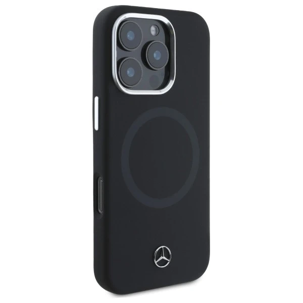 Puzdro Mercedes Case pre iPhone 16 Pro 6,3" čierne pevné puzdro MagSafe so silikónovým tónovým logom