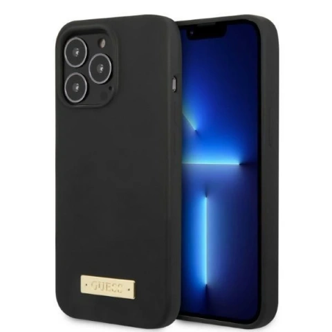 Etui Guess GUHMP13LSPLK pro Apple iPhone 13 Pro / 13 6,1" černý/černý pevný obal Silikonová deska s logem MagSafe