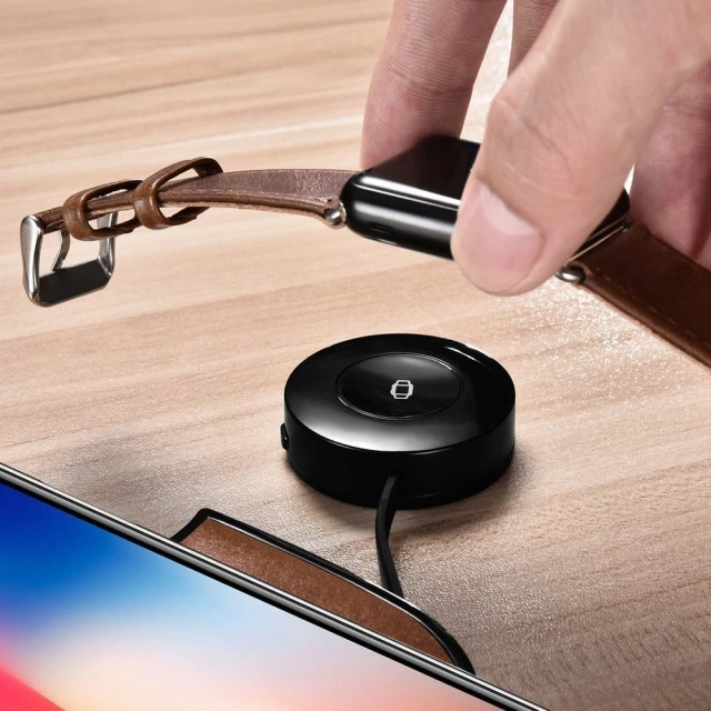 iCarer 2v1 kožená bezdrôtová Qi nabíjačka 10W pre telefón a Apple Watch hnedá (IWXC005-BN)