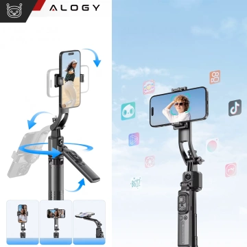 Kijek Selfie Stick Quadrapod Alogy TrackPod 2w1 z uchwytem na telefon i mocowaniem 1/4 Funkcja śledzenia twarzy  kompatybilny z iPhone Android