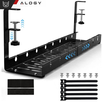 Organizér kabelů pod desku stolu, nastavitelná police na kabely, lišta na stůl, hliníkový držák Alogy Black