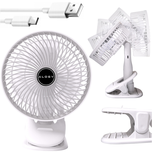 Fan Desk Fan Standing Small Circulator with Clip Cordless Handheld 500mAh USB-C Alogy White
