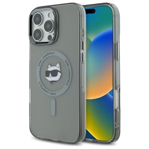 Karl Lagerfeld iPhone 16 Pro Max 6.9" Case Black MagSafe Hardcase IML Metal Choupette Head