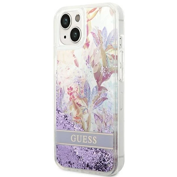 Etui Guess GUHCP14MLFLSU do Apple iPhone 14 Plus 6,7" fioletowy/fialové pevné puzdro Flower Liquid Glitter