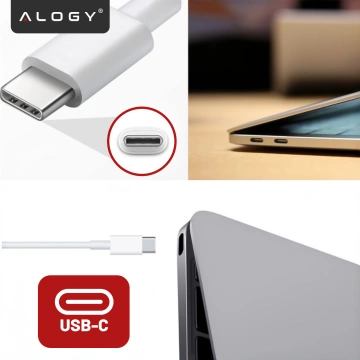 Napájací adaptér pre Apple MacBook Alogy Univerzálny nabíjací kábel 2m USB-C na USB-C Rýchlonabíjací PowerDelivery PD 61W Biely