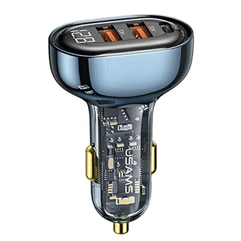 USAMS Nabíjačka do auta 2xUSB 1xUSB-C 125W Fast Charge transparentná modrá CC158CC02 (US-CC158)