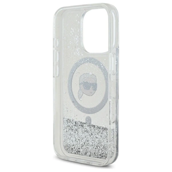 Etui Karl Lagerfeld für iPhone 16 Pro Max 6,9" Magsafe Hardcase Transparent Liquid Glitter Karl Head