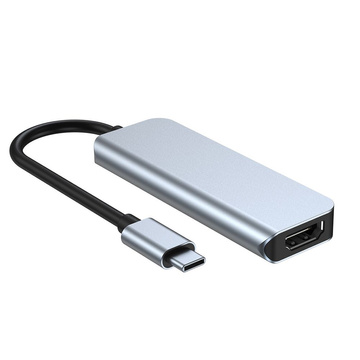Hub adaptér 2x USB-A HDMI USB-C V2-HUB 4w1 USB-C sivá