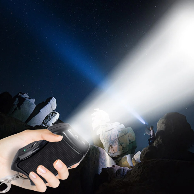 Solar Power Bank Power Bank with Flashlight 1200mAh Backpack Keychain Black