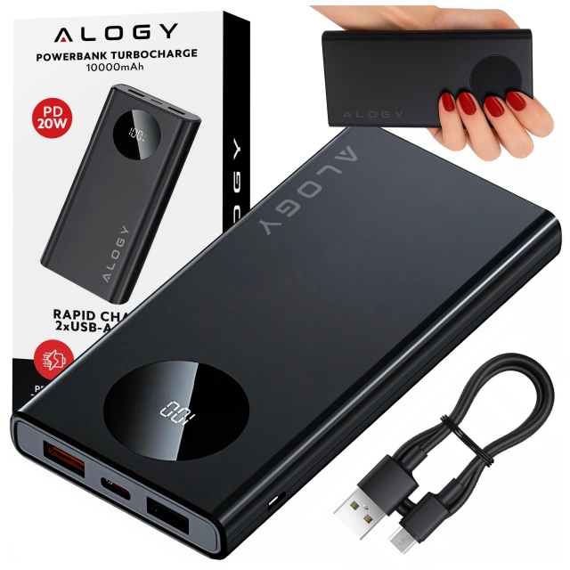 PowerBank Alogy TurboCharge 120W PD PowerDelivery швидка зарядка 10000mAh 2x USB-A 1x USB-C Black