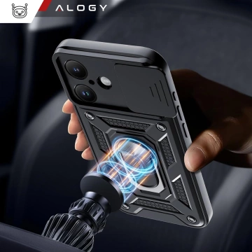 Puzdro pre Apple iPhone 16 Plus pancierové Slide Case Ring puzdro ochrana fotoaparátu Camshield Alogy čierne