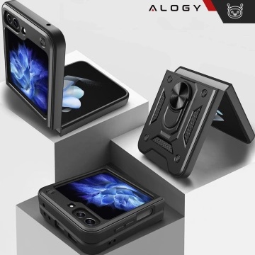 Puzdro pre Samsung Galaxy Z Flip 6 Armored Case Stand Ring Alogy čierne