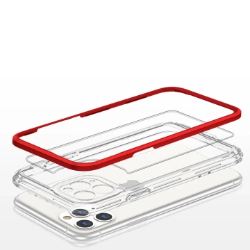 Clear 3in1 case for iPhone 11 Pro Max gel cover with frame red