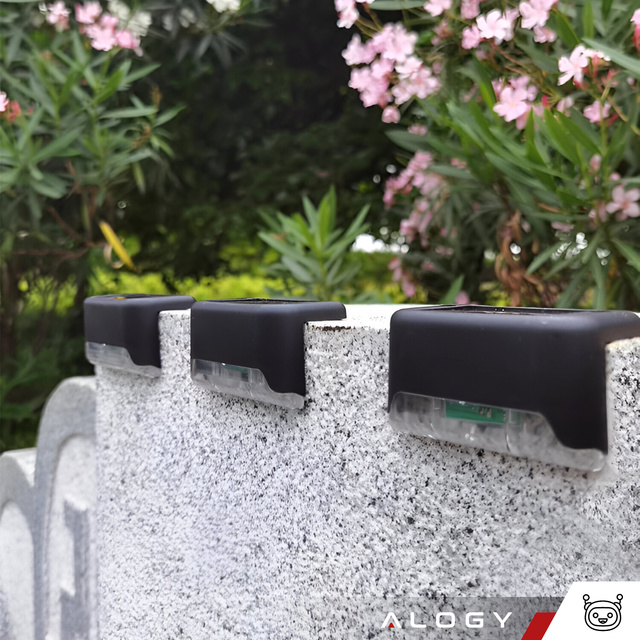 LED solar garden lamp, set x8, for terrace, balcony, stairs, balustrade, with dusk sensor, AAA battery, black