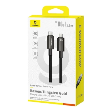 Kabel Baseus Tungsten Gold USB-C na USB-C 100W USB 1,5 m (černý)