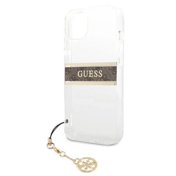Guess GUHCP13SKB4GBR iPhone 13 mini 5,4" průhledný pevný obal 4G Brown Strap Charm
