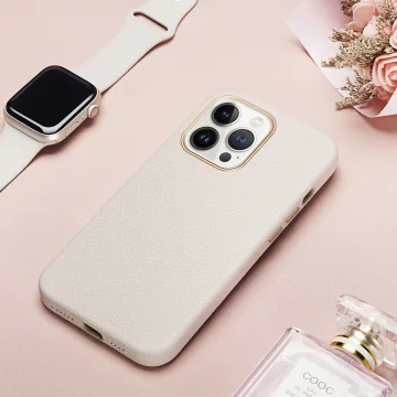 Шкіряний чохол Dux Ducis Roma для iPhone 13 Pro Max елегантний чохол з натуральної шкіри білий