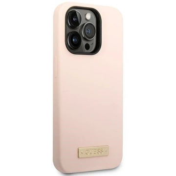 Eti na telefon Guess GUHMP14XSBPLP для Apple iPhone 14 Pro Max 6,7" różowy/рожевий жорсткий чохол Silicone Logo Plate MagSafe