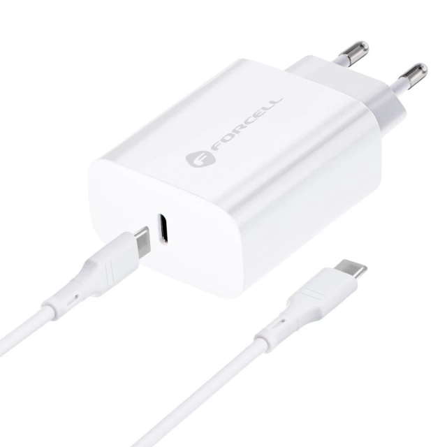 Forcell Schnellladegerät 25W PD QC 4.0 USB-C USB C auf USB C Kabel Weiß