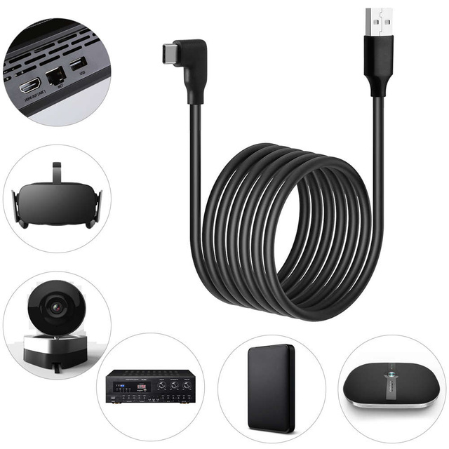 Kábel pre VR okuliare Alogy USB to USB Type-C 5m kábel pre Oculus Link Quest 1 2 Black