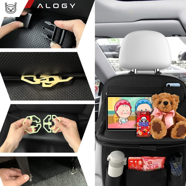 Car organizer car travel table car seat protector backrest seat Alogy Black 2x headrest holder