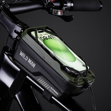 Сумка для рами велосипеда WILDMAN GX200 2L зеленого кольору, тримач для телефону