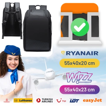 Bange wasserdichter Rucksack für 15,6-Zoll-Laptop, Stadtreisender, 45 x 30 x 16 cm, für Arbeit, Flugzeug, Herren, Damen, mit USB-Anschluss Schwarz