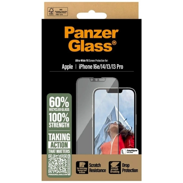 Tvrdené sklo PanzerGlass Ultra-Wide Fit pre iPhone 16e s aplikátorom EasyAligner