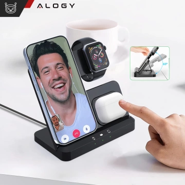 Bezdrátová indukční nabíječka Qi QC 3.0 3v1 Rychlá pro Apple iPhone Airpods Watch Nabíjecí stanice 15W černá