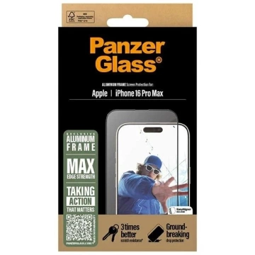 Загартоване скло для iPhone 16 Pro Max PanzerGlass Protector Screen Protector Aluminium Frame Ultra-Wide Fit with Aluminium Frame
